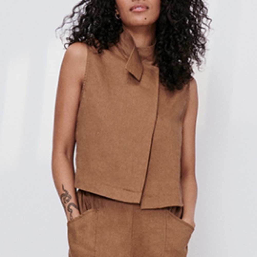 Lunya Woven Linen Sleeveless Shirt Size Medium NWT Lush Caramel